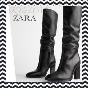 NWT ZARA SLOUCHY HIGH-HEEL 100% LEATHER BOOTS